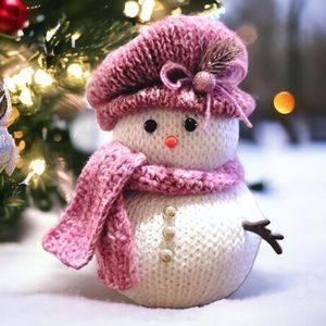 Handcrafted 9" Pink Female Snowman Christmas Decor Holiday Gift Decoration